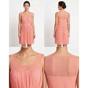 LC Lauren Conrad Dress Womens XL Peach Pink Polka Dot Sheer Mesh Yoke Pleated